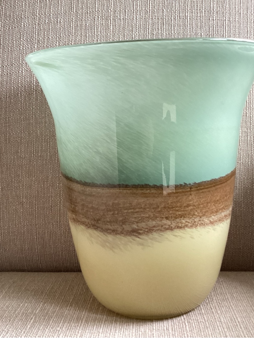 PARTYLITE Tranquility Hurricane Glass Candle Holder Brown/Aqua/Tan Centerpiece